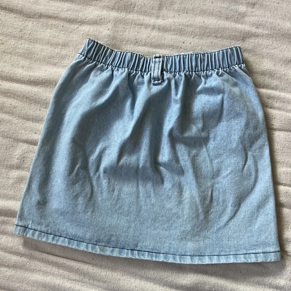 VINTAGE 80s 90s Skirt Denim Lace Grunge 6 Kids Dress Roses Light Wash Acid Mini